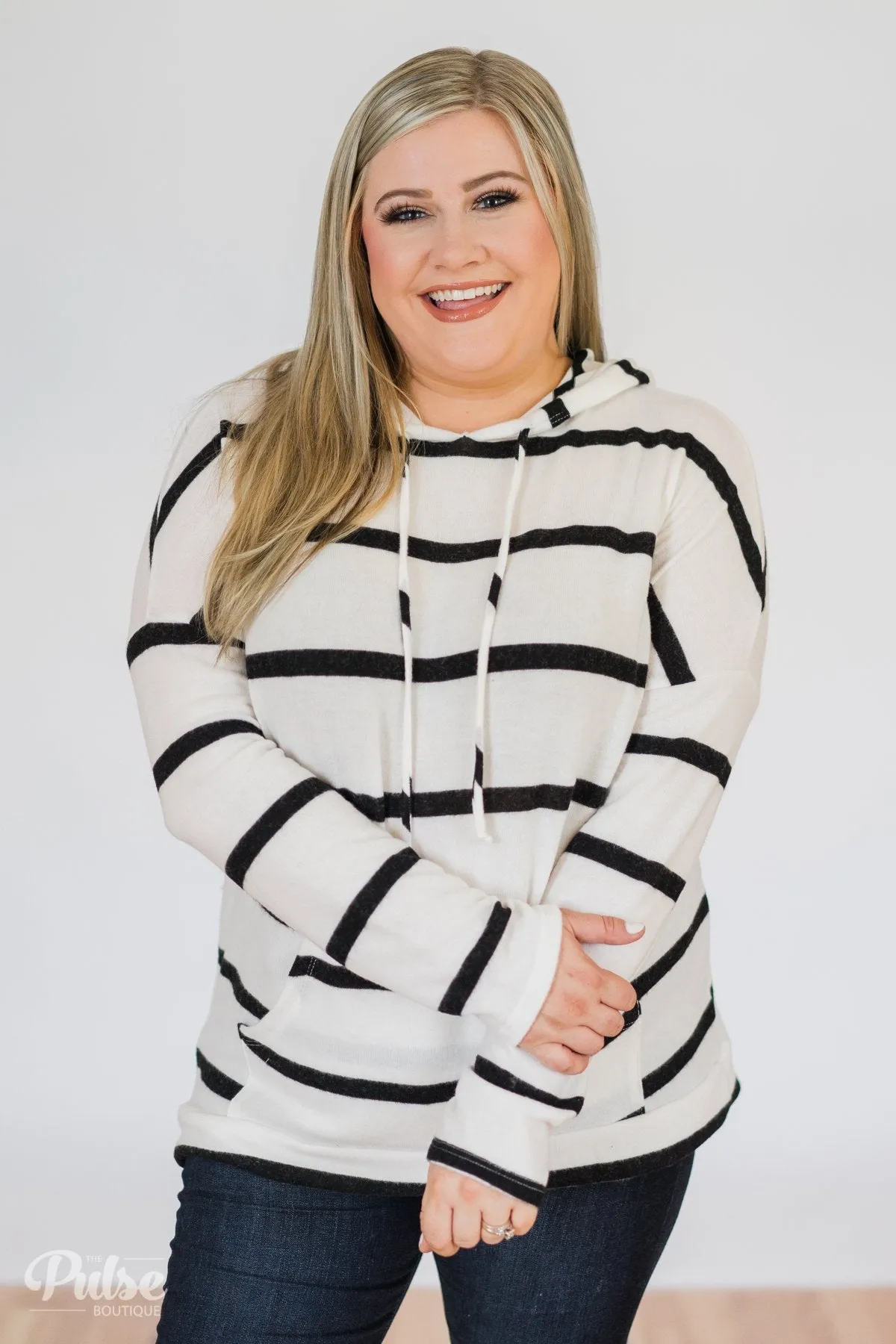 Your Soft Touch Striped Hoodie- White & Black