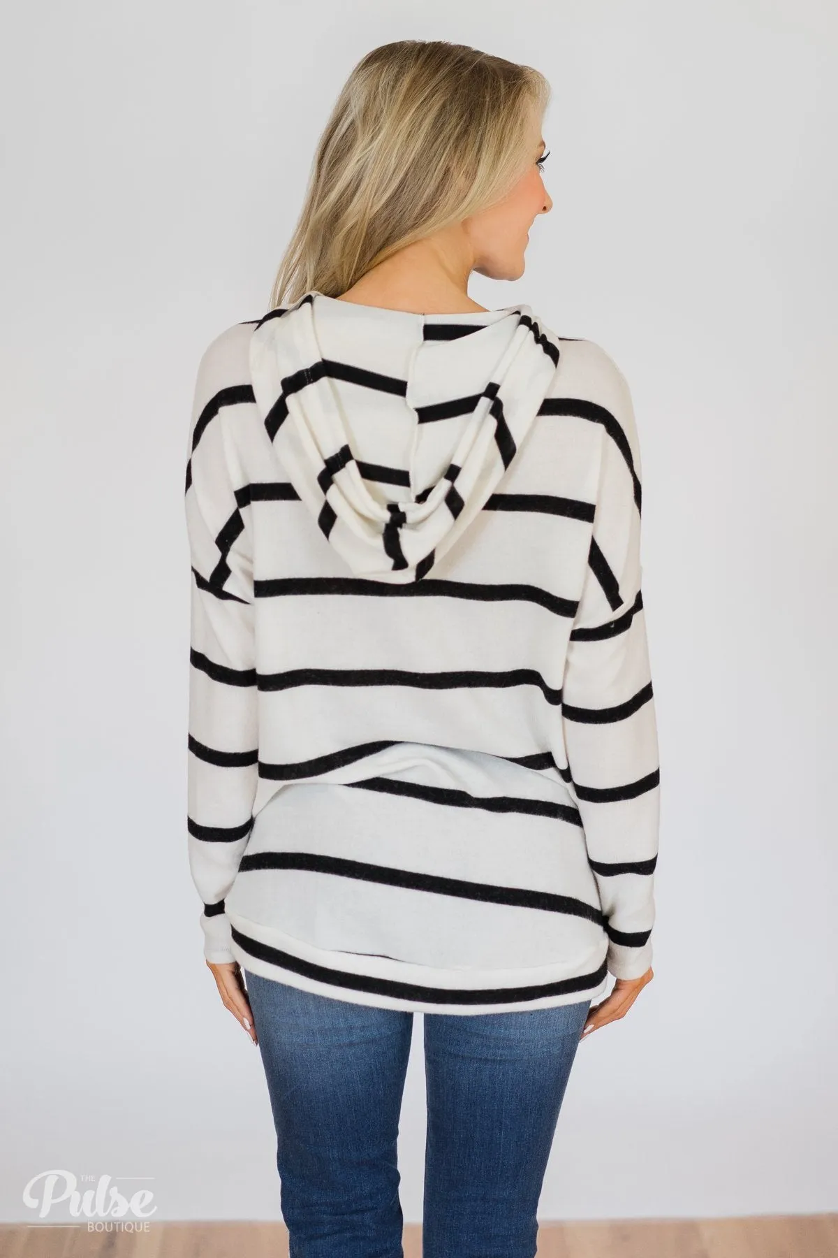 Your Soft Touch Striped Hoodie- White & Black