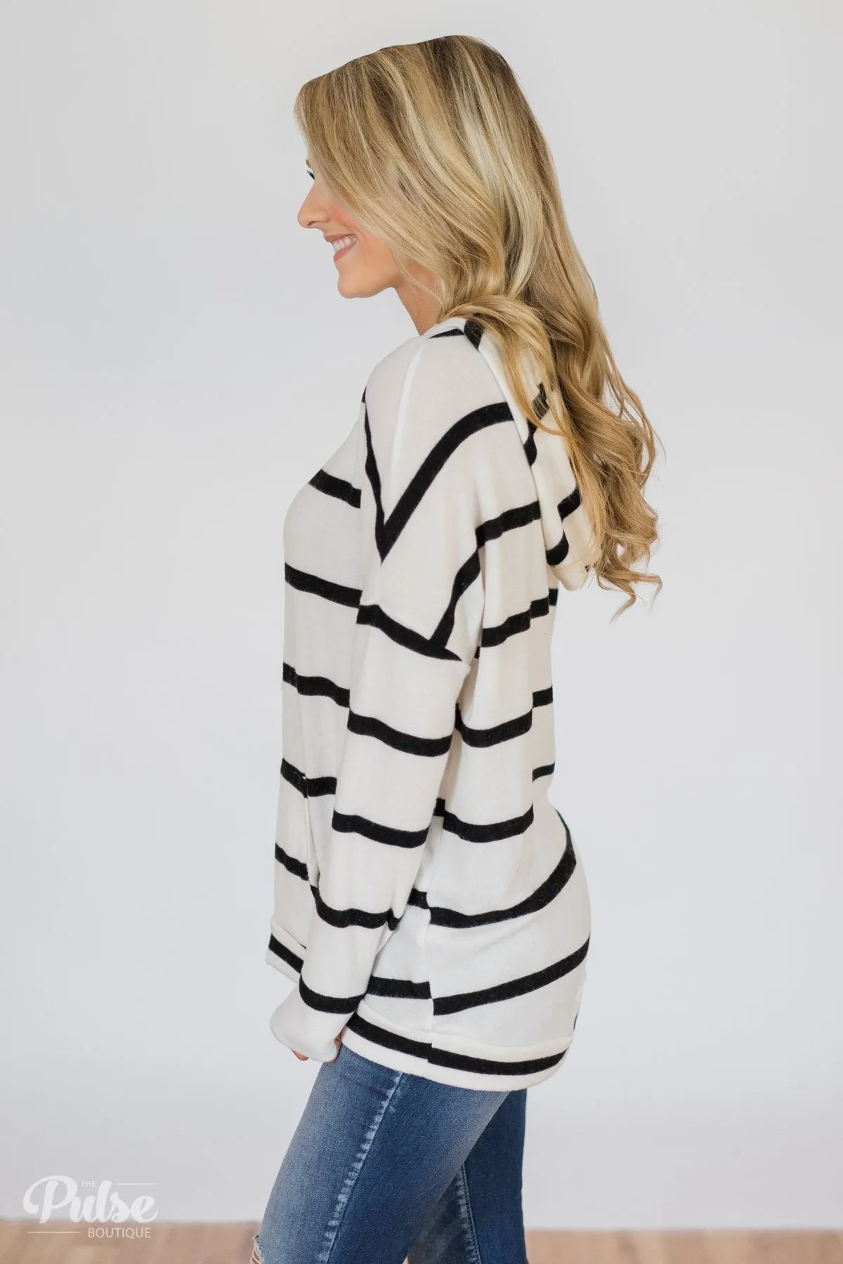 Your Soft Touch Striped Hoodie- White & Black