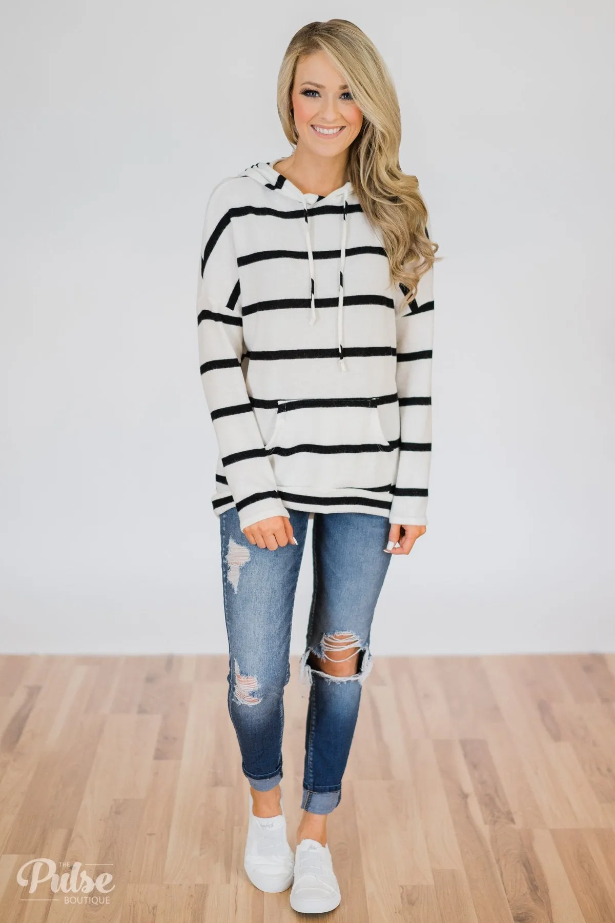Your Soft Touch Striped Hoodie- White & Black