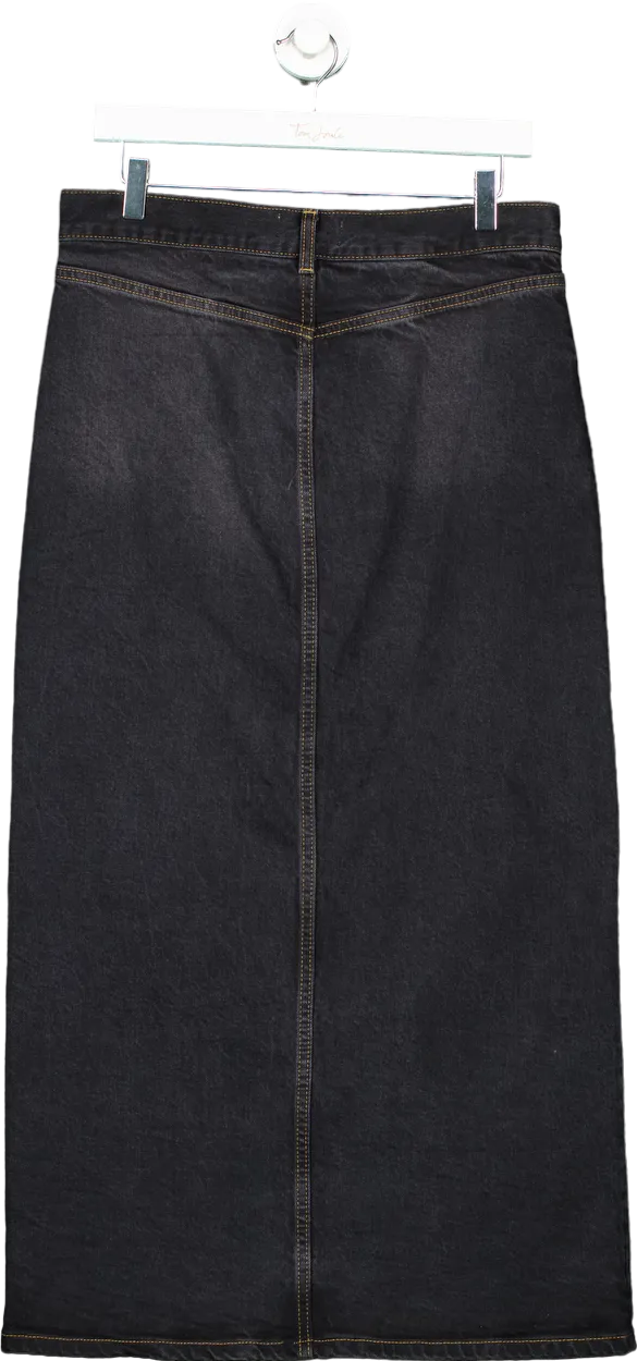 Zara Black Denim Midi Skirt UK M
