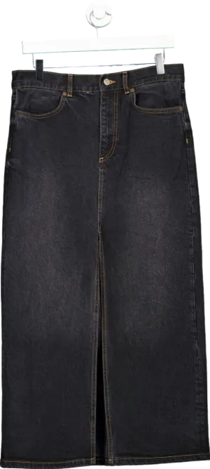 Zara Black Denim Midi Skirt UK M