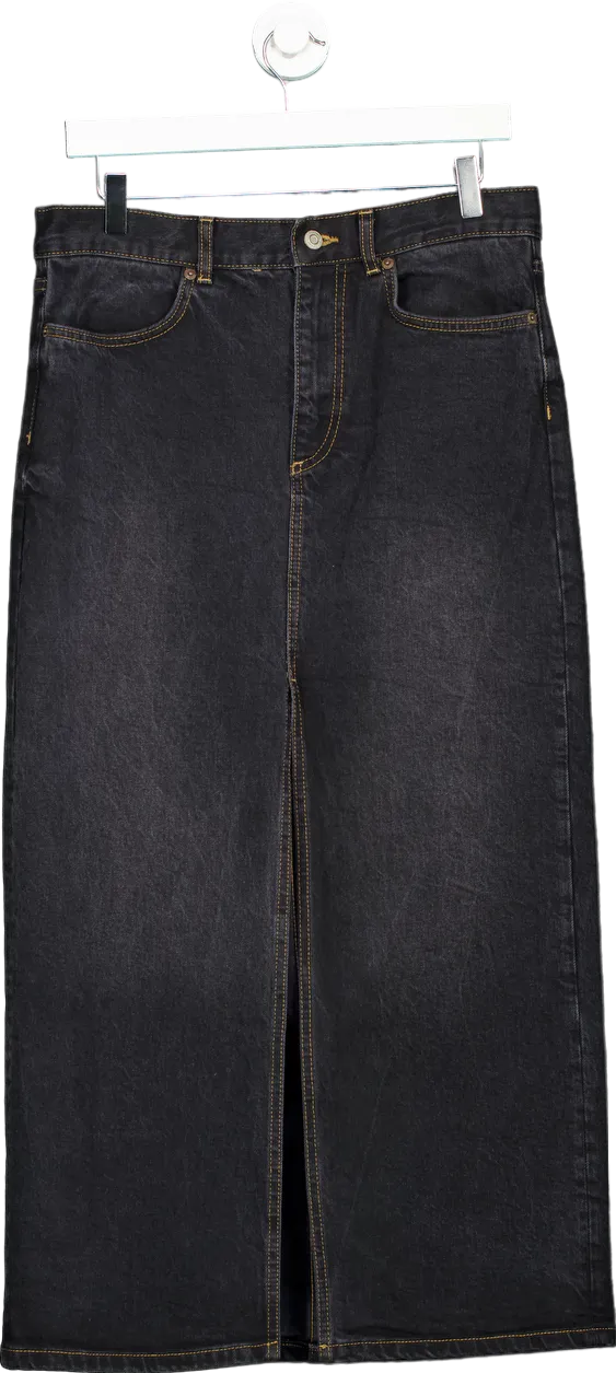 Zara Black Denim Midi Skirt UK M