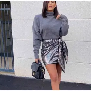 Zara Blogger Favorite Silver Sequin Bow Mini Skirt