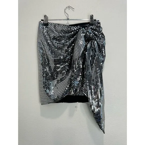 Zara Blogger Favorite Silver Sequin Bow Mini Skirt