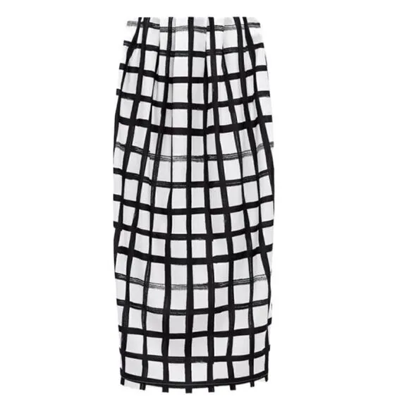 Zara High-waisted Midi Black &amp; White MidiSkirt Size Medium)