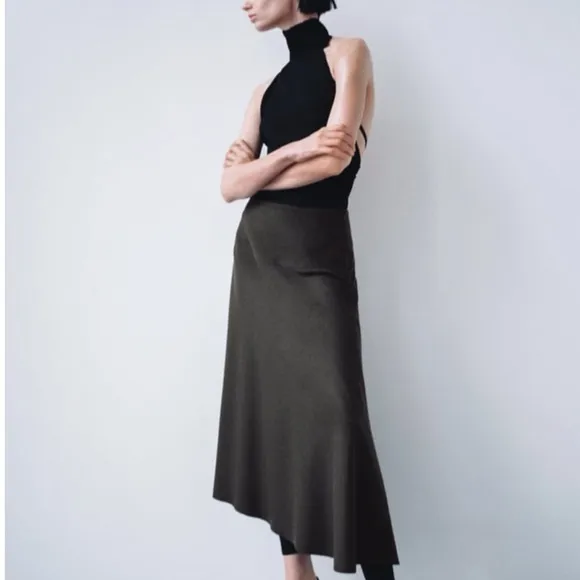 ZARA Limited Edition Midi Skirt Color-Khaki Size-XL NWT