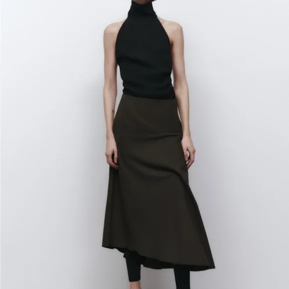 ZARA Limited Edition Midi Skirt Color-Khaki Size-XL NWT