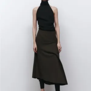 ZARA Limited Edition Midi Skirt Color-Khaki Size-XL NWT