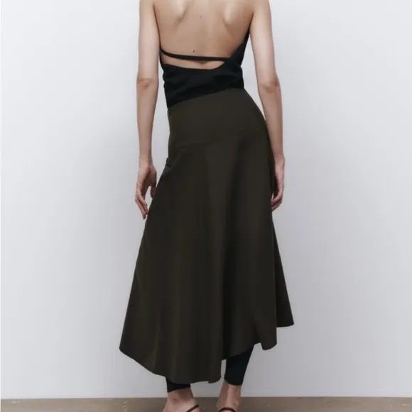 ZARA Limited Edition Midi Skirt Color-Khaki Size-XL NWT