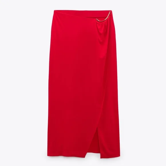 Zara sexy Red DRAPED MIDI SKIRT. Size M