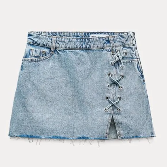 ZARA Z1975 DENIM SKIRT WITH LACING