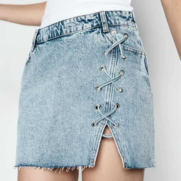 ZARA Z1975 DENIM SKIRT WITH LACING