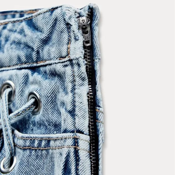 ZARA Z1975 DENIM SKIRT WITH LACING
