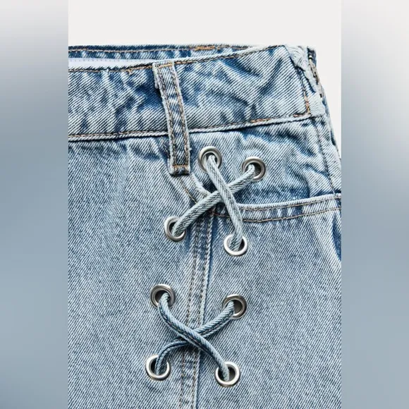 ZARA Z1975 DENIM SKIRT WITH LACING
