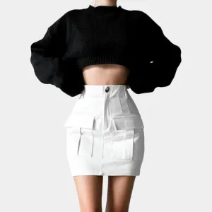 Zara White High Waisted Cargo Style Mini Bodycon Skirt Size XS