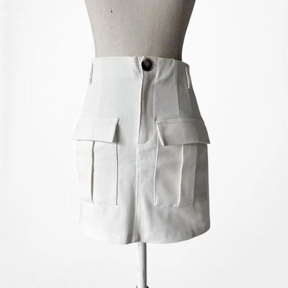 Zara White High Waisted Cargo Style Mini Bodycon Skirt Size XS