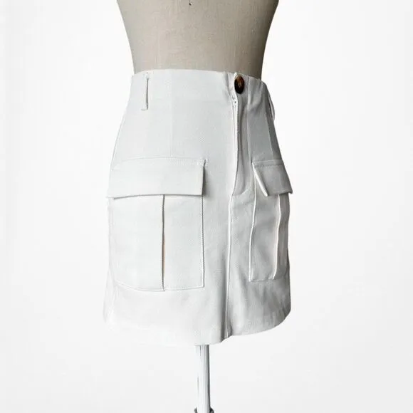 Zara White High Waisted Cargo Style Mini Bodycon Skirt Size XS