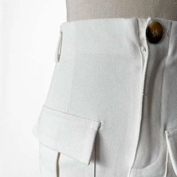 Zara White High Waisted Cargo Style Mini Bodycon Skirt Size XS